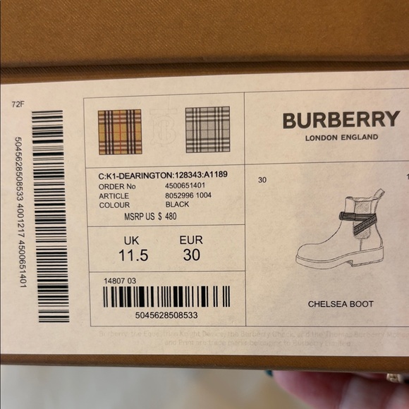 Burberry Kids Black Boots with Red and White Stripes - Picture 8 of 9